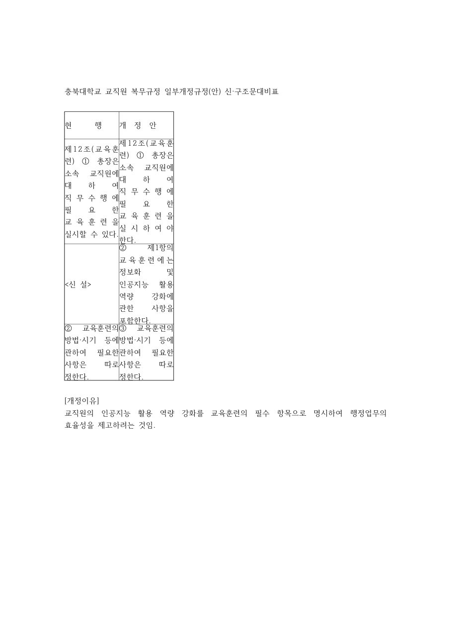 AI가 통째로 생성한 신구조문대비표 .hwpx를 한글에서 연 화면. 표의 열 너비가 좁아 글자가 세로로 짓눌려 있다.